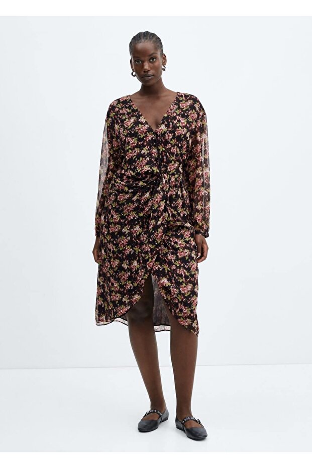 Desenli düğümlü elbise - 5