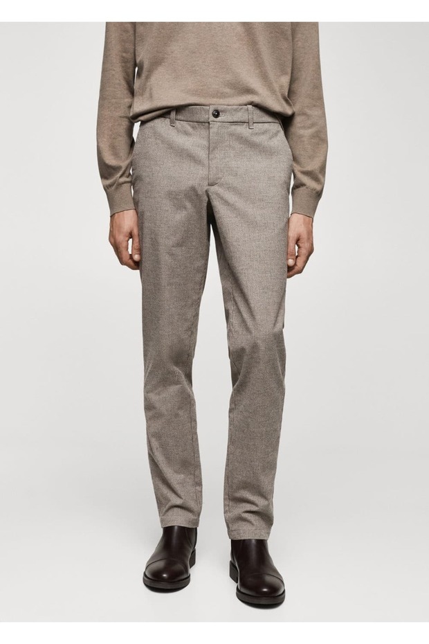 Slim Fit Micro Houndstooth Patterned Cotton Pants - 1