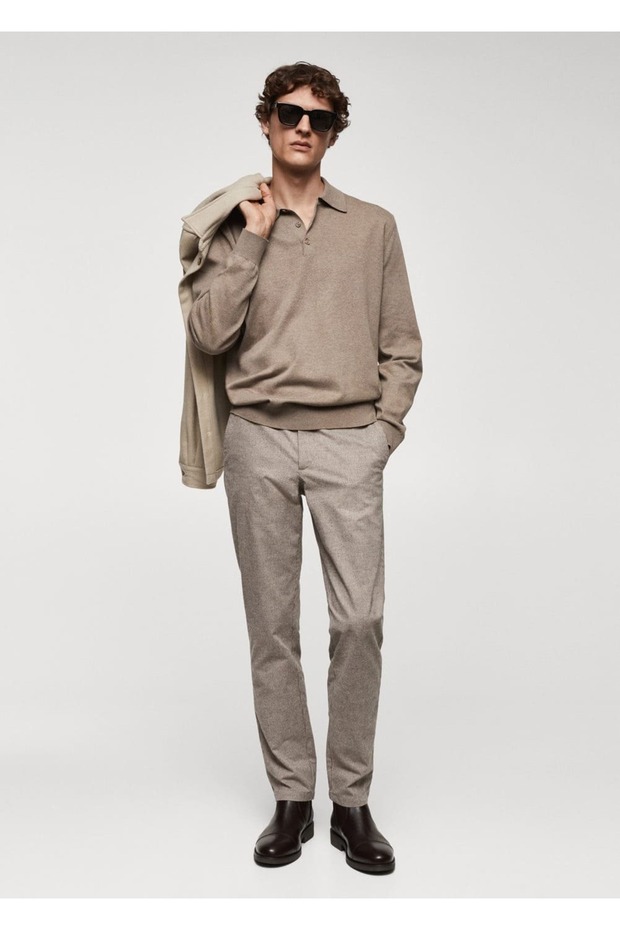 Slim Fit Micro Houndstooth Patterned Cotton Pants - 2