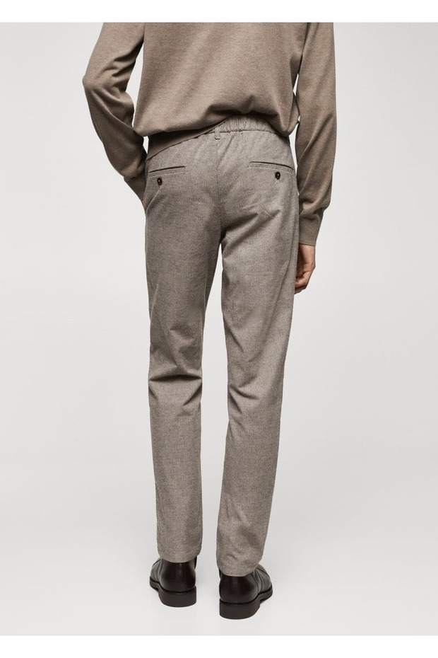 Slim Fit Micro Houndstooth Patterned Cotton Pants - 4