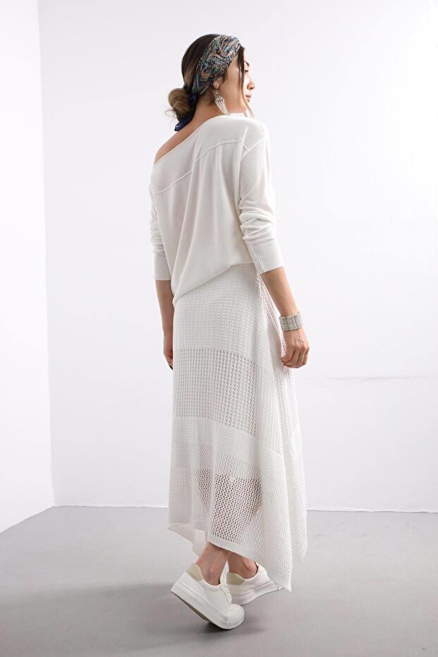 Beyaz Örme Etek - 5