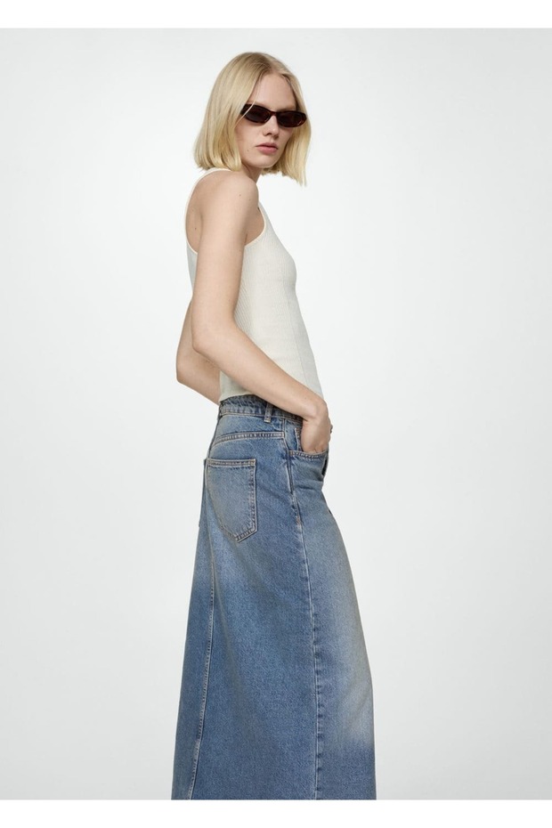 Asimetrik denim etek - 5