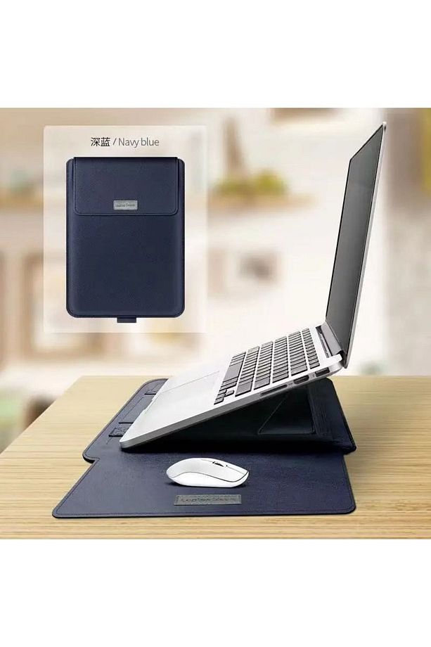 Macbook Air 13.6 Inç M2-m3 Çip 2022/2024 A2681 A3113 Uyumlu Deri Mıknatıslı Tasarım Standlı Çanta - 4