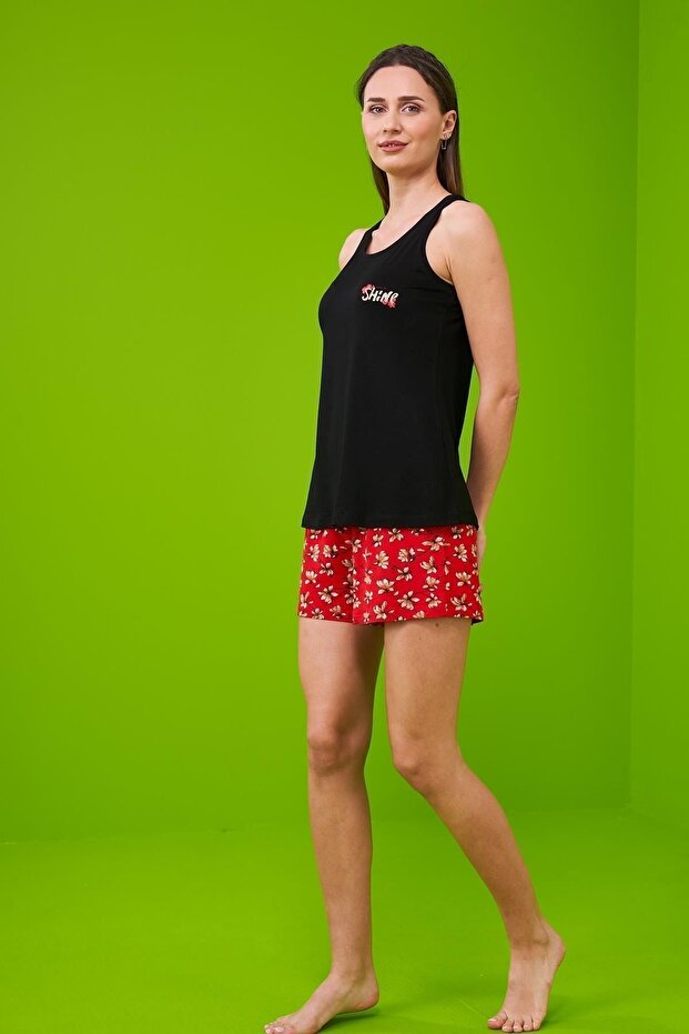 Pijama 23232 Kadın Desenli Askılı Şort Takım - 2