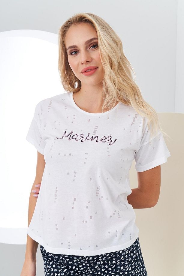 Kadın Yazılı Şort  Pijama Takım - 7