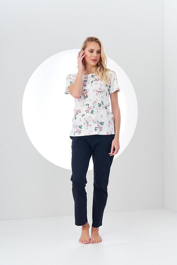24180 Kadın Desenli Patlı Pijama Takım - 3