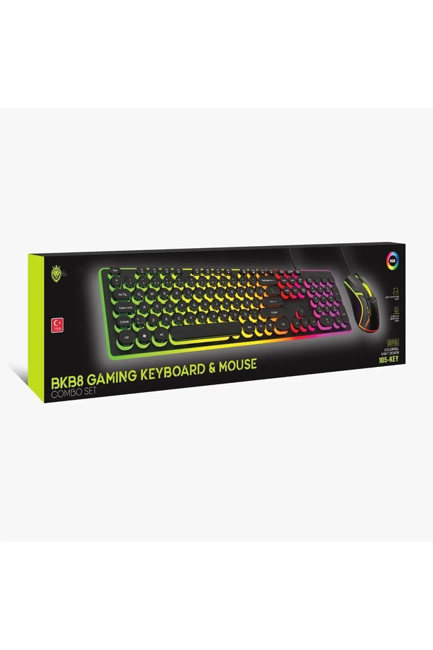 105 Tuş 2'li Fare ve Klavye Set Kablolu RGB Led Işıklı Oyuncu Klavye & Mouse Seti - 3