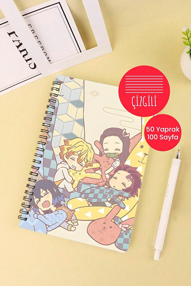 A5 Spiral School Notebook with Demon Slayer Design 50 Sheets 100 Pages - Striped