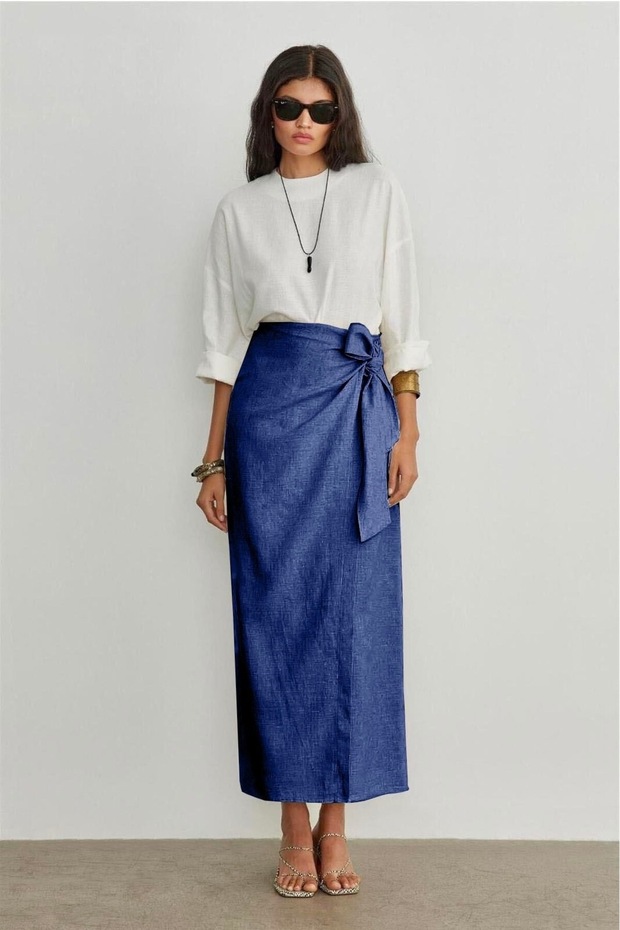 Women's Linen Blended Blouse Skirt Bottom Top Set
