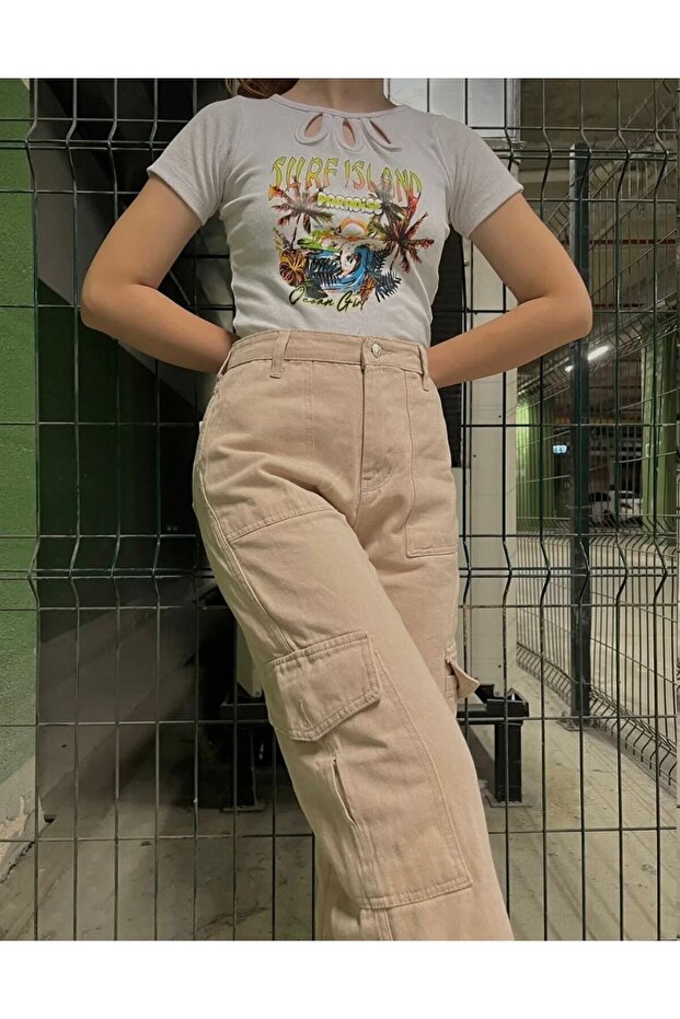 Y2k Cream Cargo Pants
