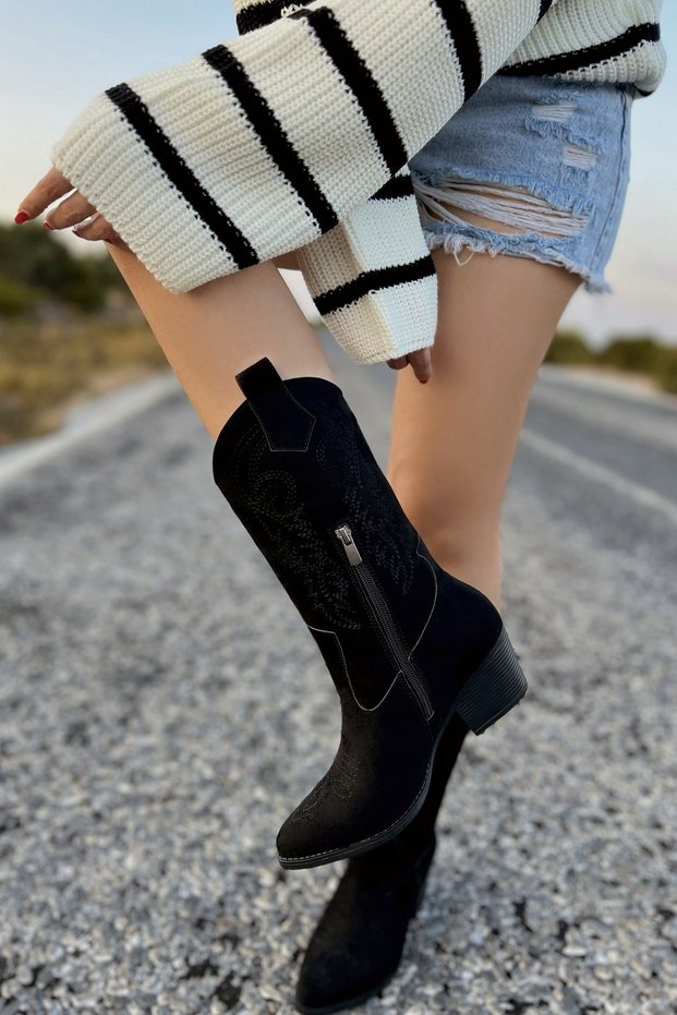 Angel Embroidered Zipper Western Women's Cowboy Boots