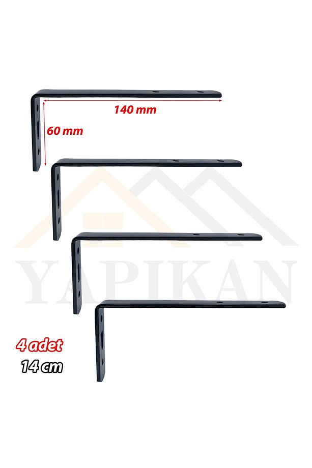6 X 14 Cm - 4 Ad. Siyah Modern Çelik Raf Altı Ayak - Metal Raf Tutucu L Demir Duvar Montaj Aparatı - 6