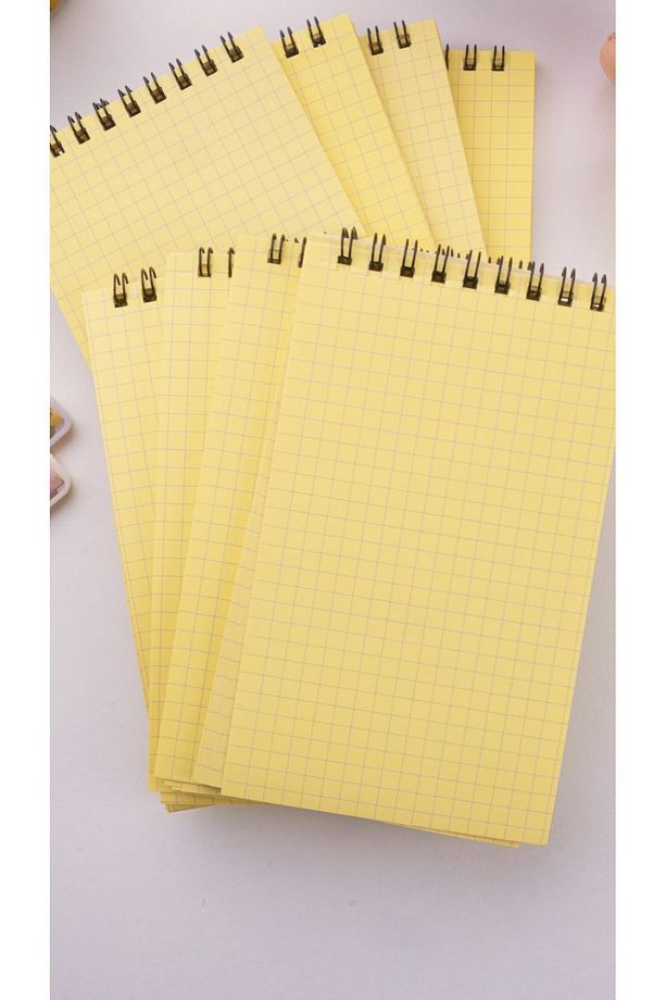 8'li Kareli Defter Seti Renkli Defter 9 x 15 cm 50 Yaprak Spiralli Defter Okul Defteri Sarı - 4