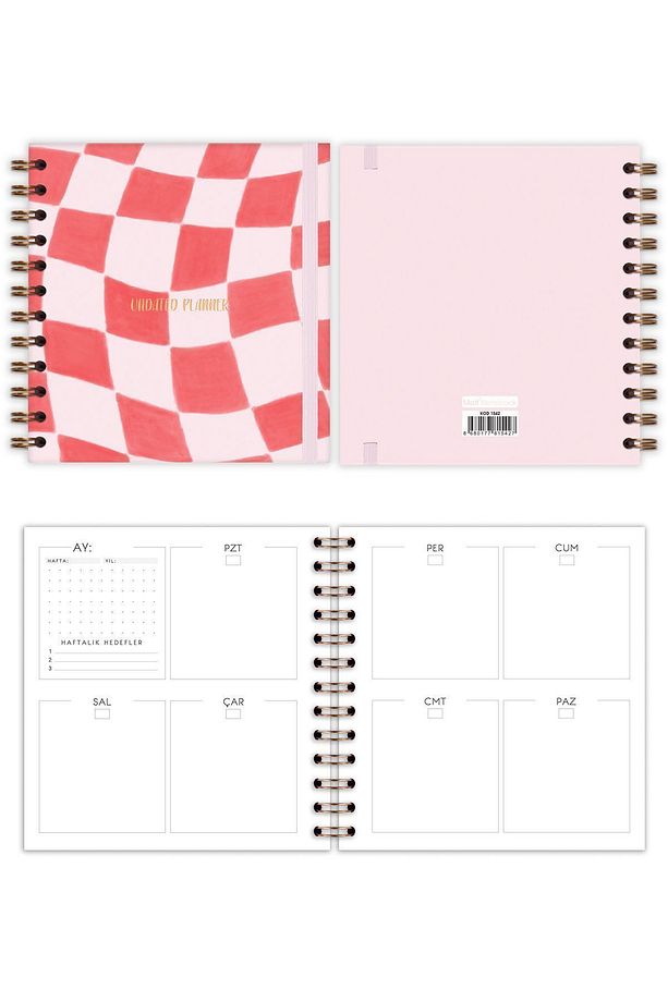 15x15 cm Kare 2'li Set Spiralli Süresiz Planlayıcı Ajanda ve Defter Kiraz - 9