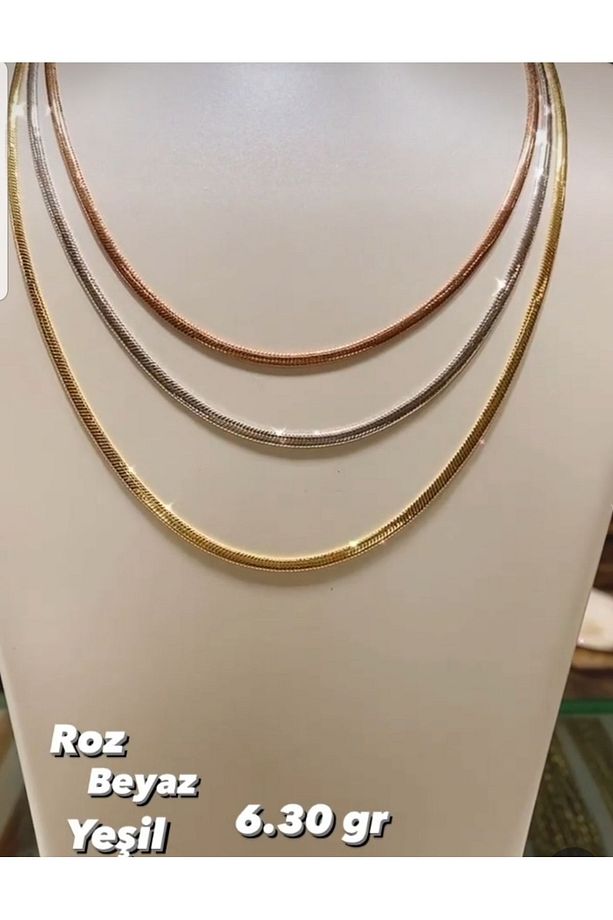 14 Ayar Altın Italyan Rose , Beyaz, Yeşil Altın Renkte Zincir - 4