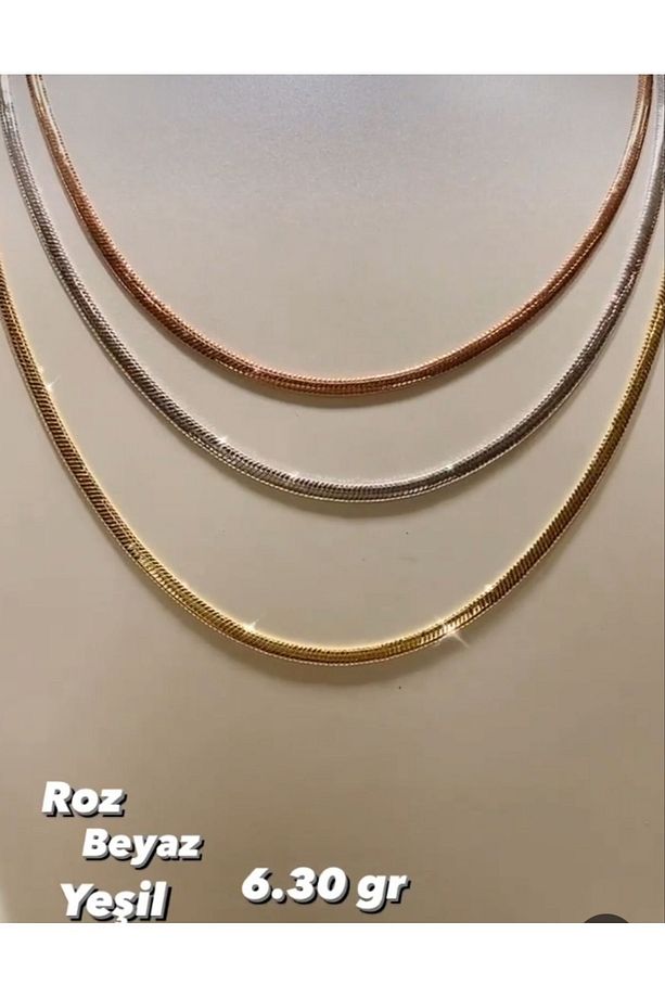 14 Ayar Altın Italyan Rose , Beyaz, Yeşil Altın Renkte Zincir - 5