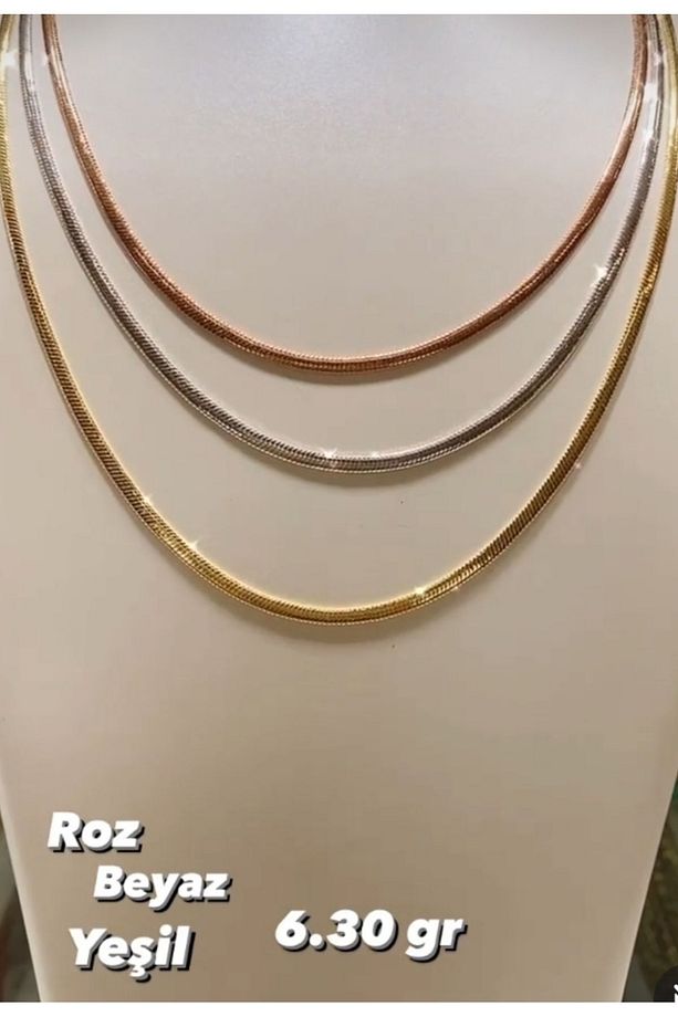 14 Ayar Altın Italyan Rose , Beyaz, Yeşil Altın Renkte Zincir - 1