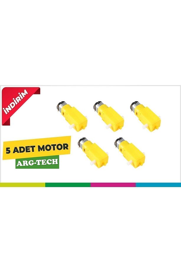 5 Adet Plastik Redüktörlü Motor - Dc 6 V / 200 Rpm / Dc Motor / Sarı Motor - 1