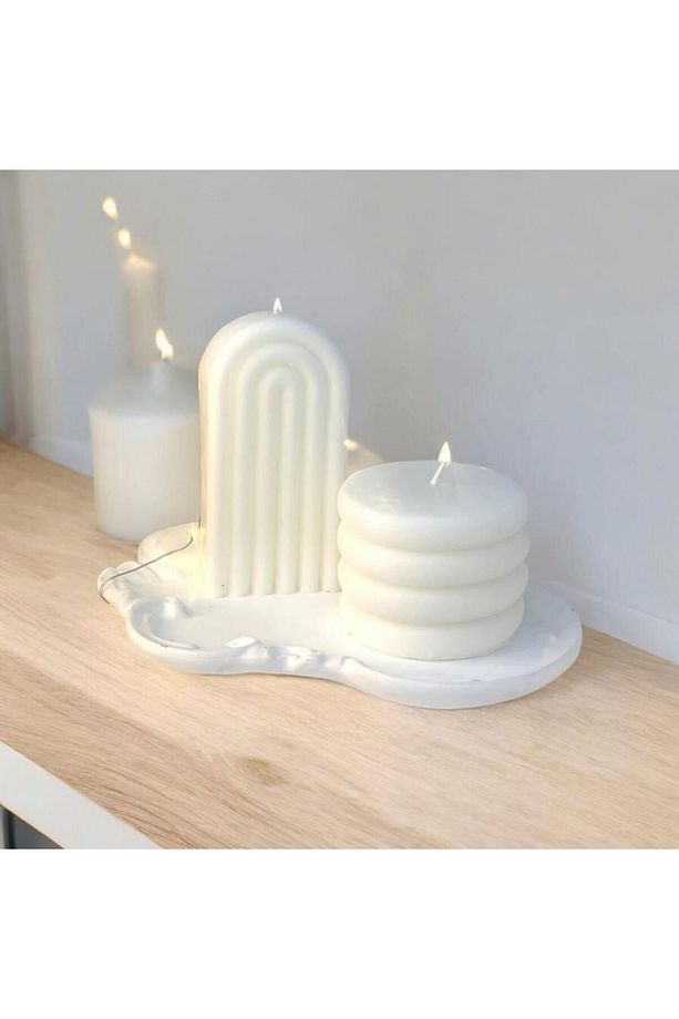 Dekoratif Beton Organizer Tabak Gökkuğağı Silindir Soya Mum Set - 1