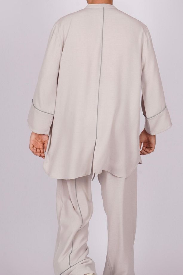 Unisex Tek Yırtmaç Krem Oversize Rahat Kalıp Alt Üst Takım - 5