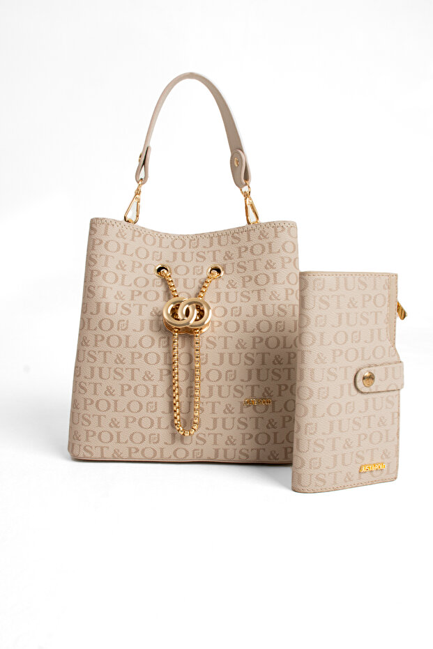 Women's 3-Compartment Adjustable Strap Handbag, Shoulder Bag and Wallet Combination Stone 20651001