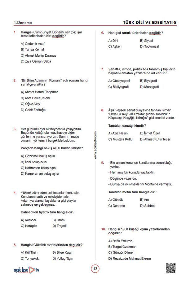 Açık Lise Türk Dili Ve Edebiyatı 8- Konu Ve Soru - Güncel Müfredat - 4