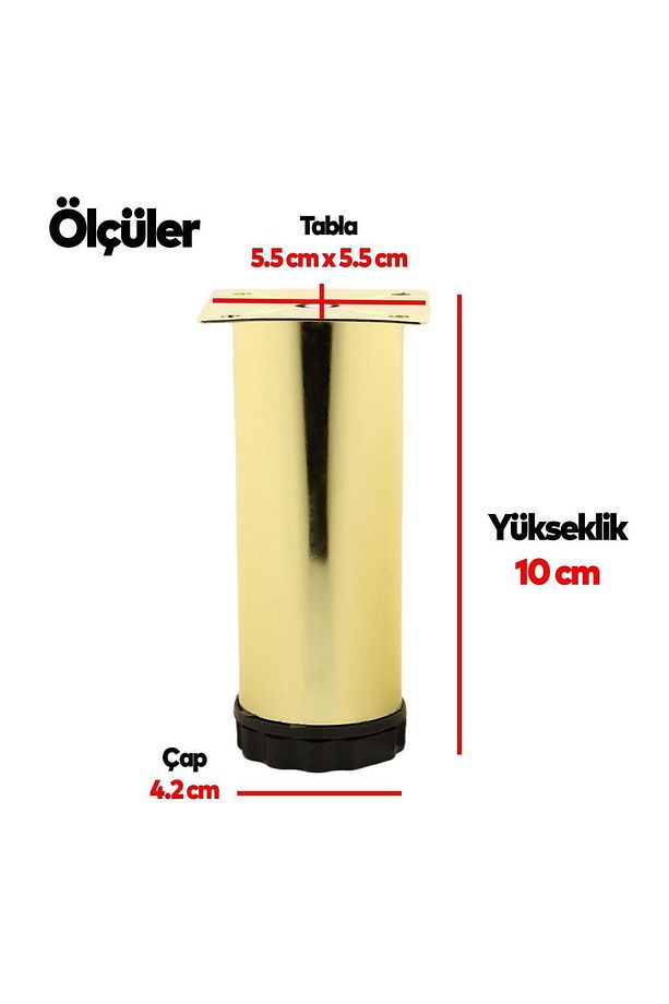 Ayarlanabilir Dolap Mobilya Kanepe Baza Metal Destek Yükseltici Ayağı 10 Cm Gold Ayakları 8 Adet - 3