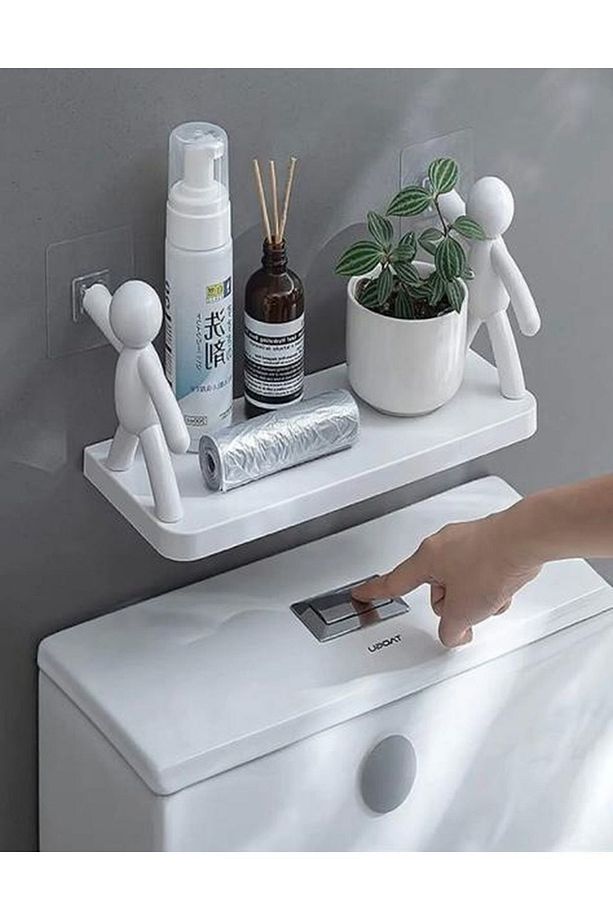 2 Adet Sevimli İnsan Motifli Banyo Mutfak Ofis Baharat Rafı Kendinden Yapışkanlı Çöp Adam Rafı - 4