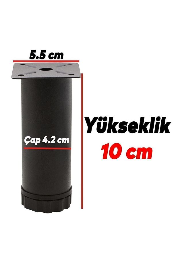Ayarlanabilir Dolap Mobilya Kanepe Baza Metal Destek Yükseltici Ayağı 10 Cm Siyah Ayakları 4 Adet - 3