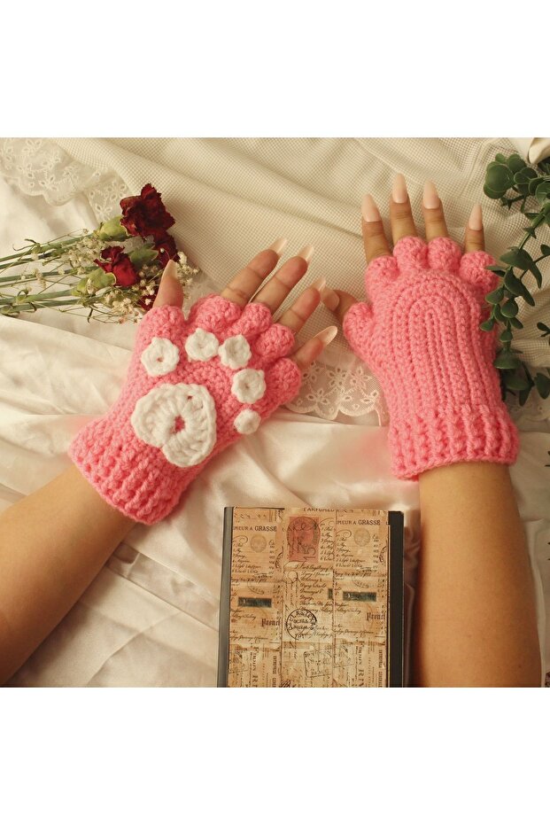 Pembe El Yapımı Parmaksız Model Kışlık Eldiven Patili - 5