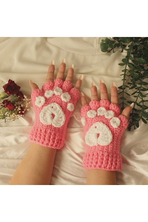 Pembe El Yapımı Parmaksız Model Kışlık Eldiven Patili - 6