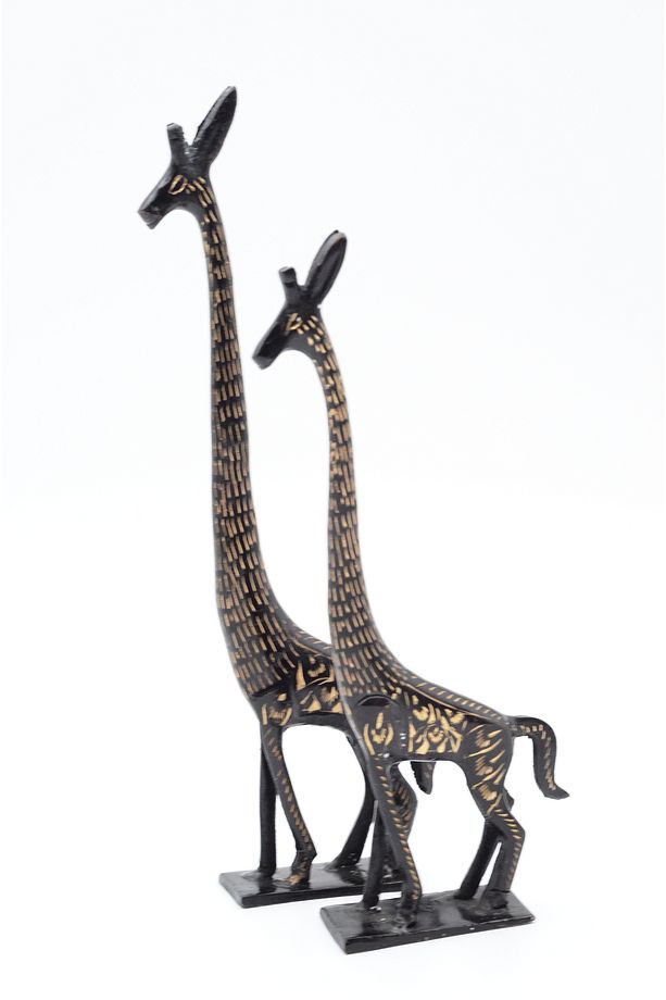 Pirinç (Bronz) El İşçiliği 23 ve 27 cm çift Zürafa Lüks Hediye - 2