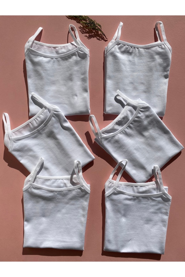 Girl's Cotton Lycra Thin Straps 6 Pieces White Color Combed Cotton Undershirt