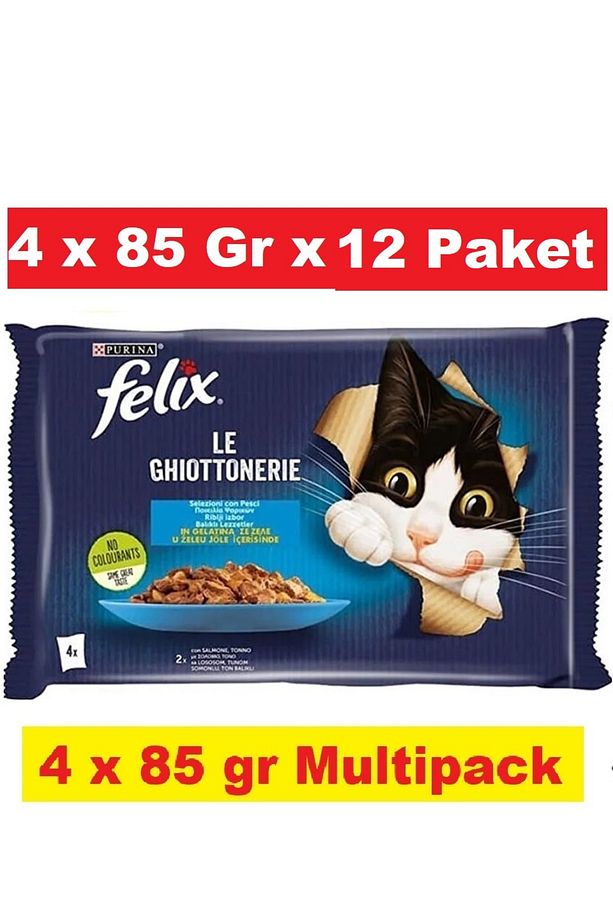 Felix Multipack Somonlu ve Ton Balıklı 4x85 gr 12'li Yetişkin Kedi Yaş Maması - 1