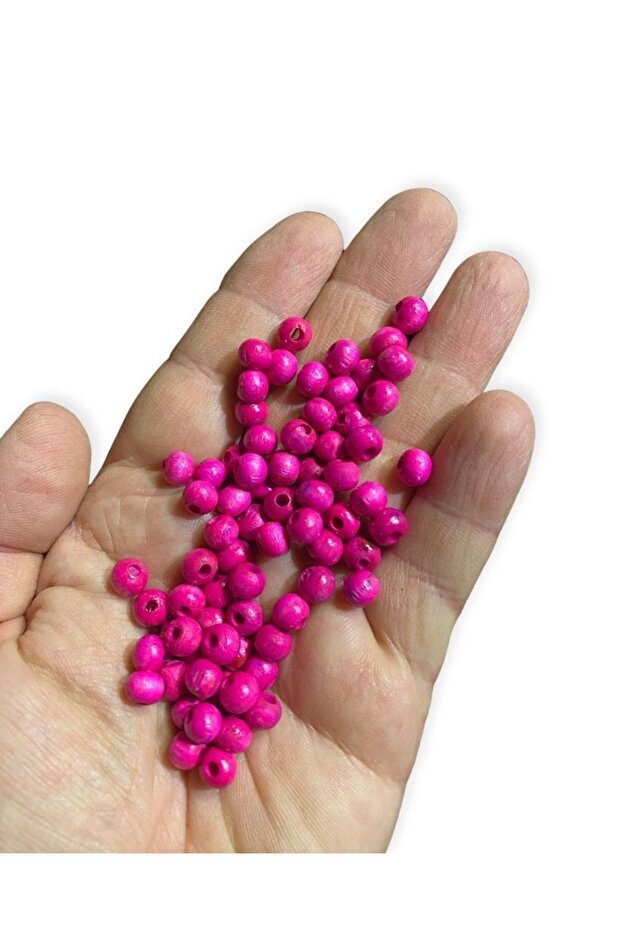 6 Mm Fuchsia Wooden Beads - Decoration Beads, Macrame Beads (50 Gr, Average 350-400 Pieces)