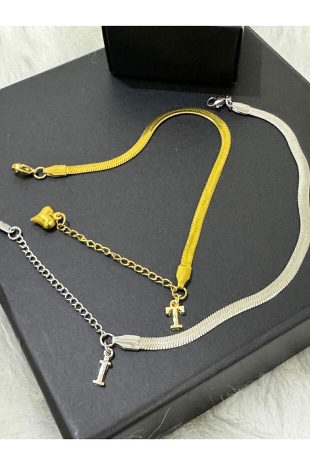 Letter Detailed Steel Italian Chain (Pair Bracelet)