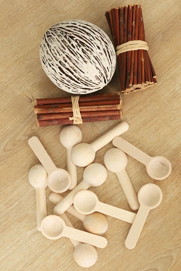 12 Natural Wooden Mini Spice Spoons
