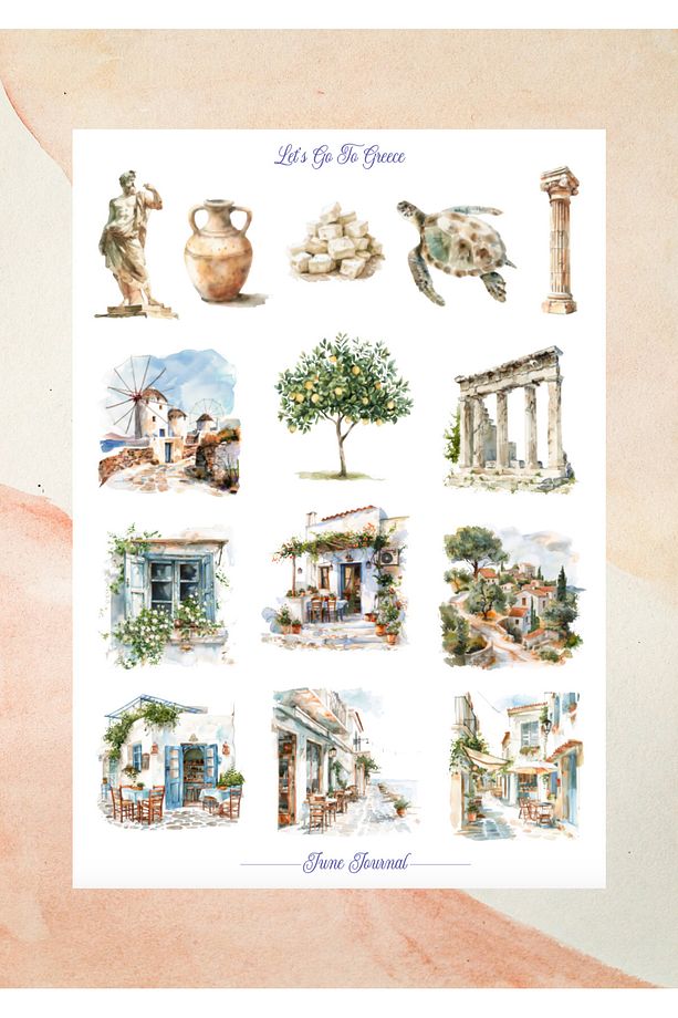 JJ02104 Let’s Go To Greece Şeffaf Sticker Seti ( Bullet Journal Ve Ajandalar İçin İdealdir) - 4
