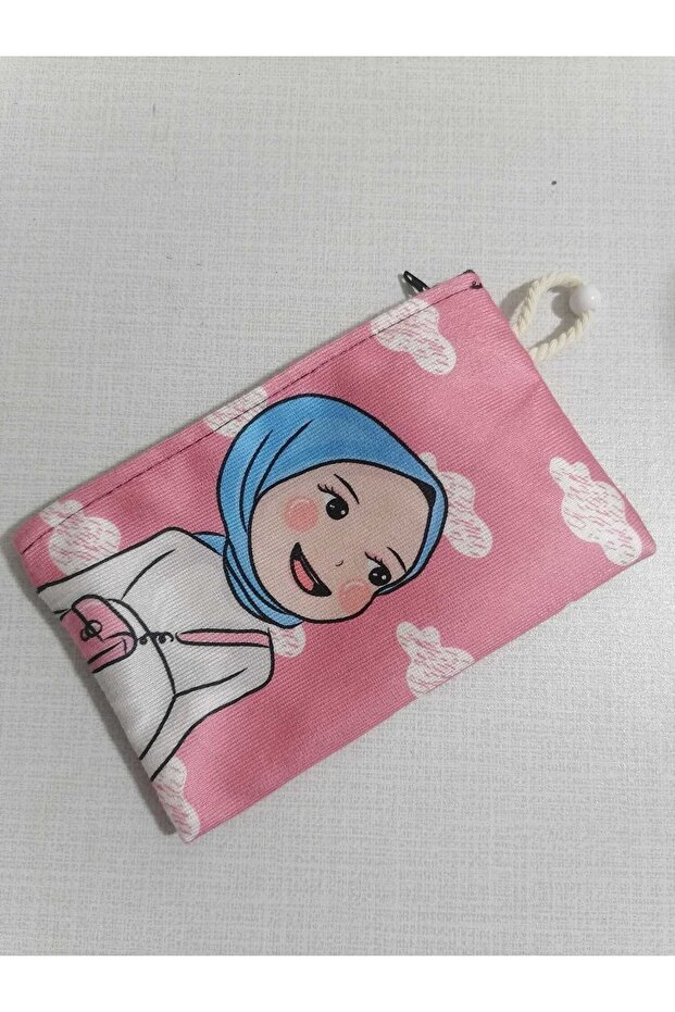 Girl with Hijab and Clouds Patterned Design Pen Holder-Wallet