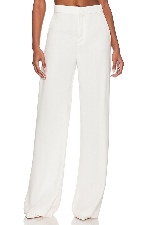 Women's White High Quality Crepe Fabric Wide Leg Trousers