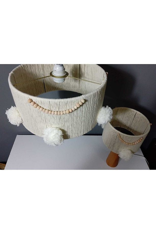 Ekru Makrome Avize Abajur Set Çocuk Odası Avize Bebek Odası Avize Abajur - 4