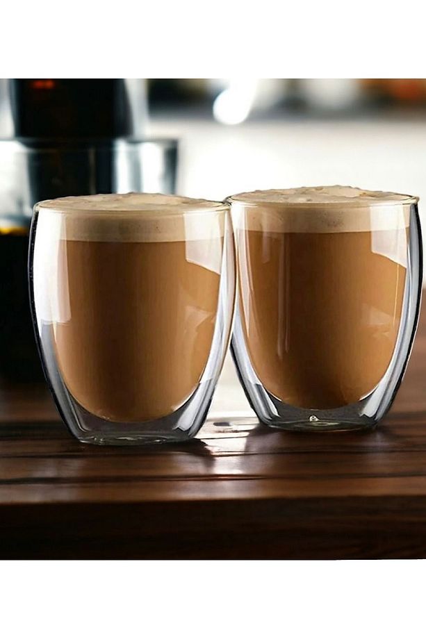 2 Adet Çift Çidarlı Cam  300 ml Çay Fincanı Kahve Sunum Bardak  Isıya Dayanıklı Ekspresso Bardak - 3