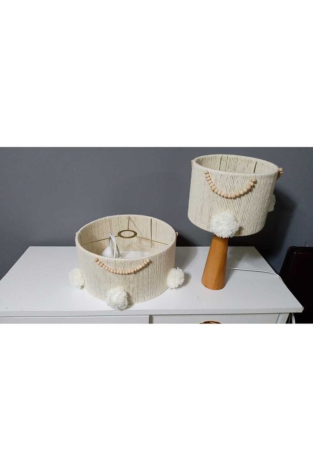Ekru Makrome Avize Abajur Set Çocuk Odası Avize Bebek Odası Avize Abajur - 5