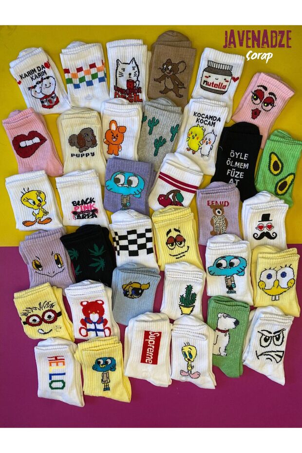Pack of 10 Different Character Patterned College Socks