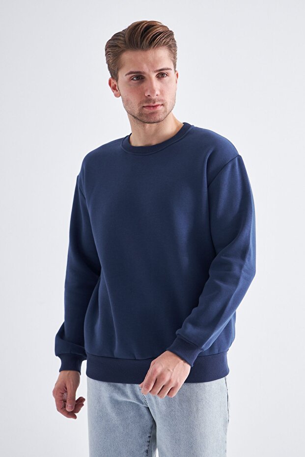 Erkek Lapis Lazuli Lacivert Basic Sweatshirt - 3