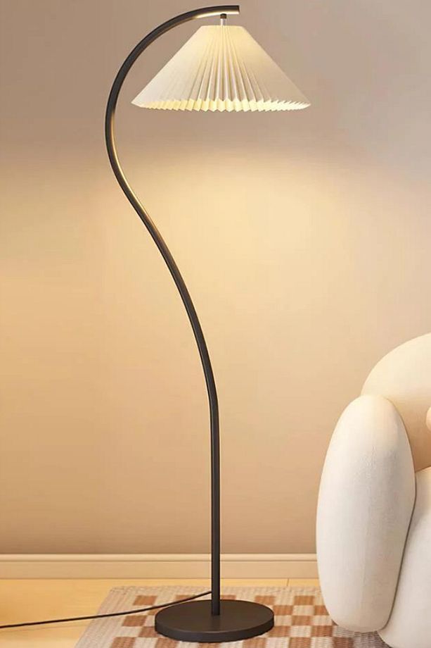 Flex Statik Siyah Metal Ayaklı Modern Lambader - Krem - 1