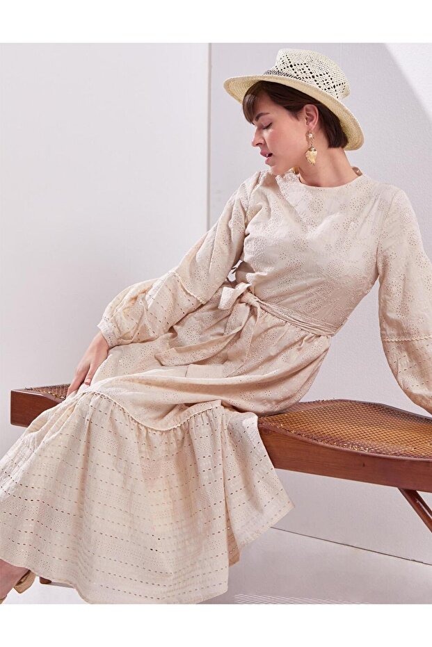 Balon Kol Brode Elbise - 5