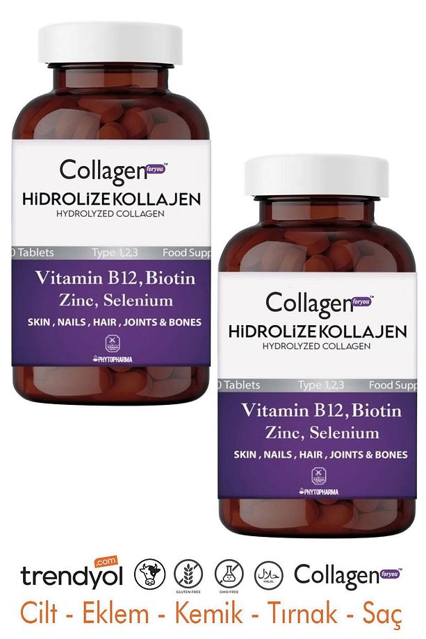 Hidrolize Kolajen Type 1-2-3 Keratin-çinko-f.asit-selenium-biotin-b12 1200mg.90 Tb.2 Kutu Collagen - 1