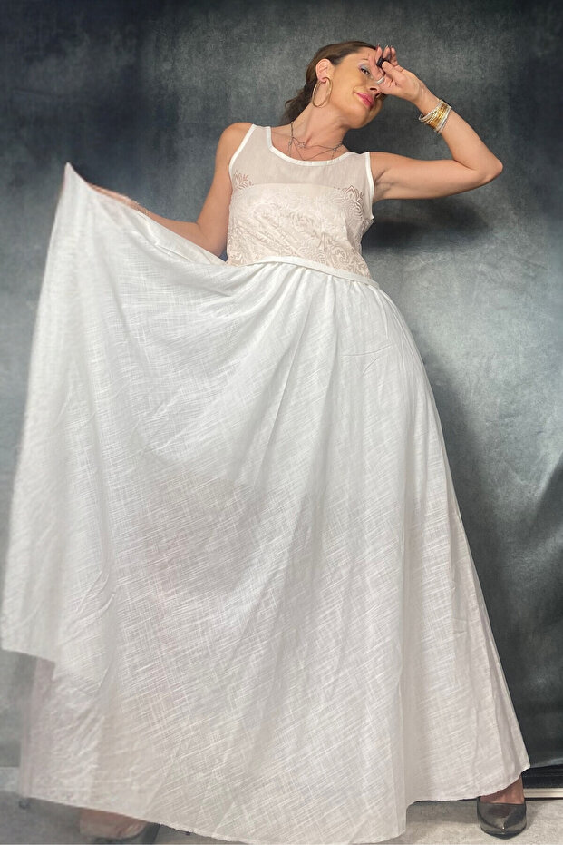 Rochie lungă maxi din bumbac - 1