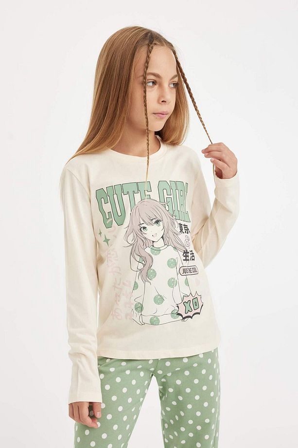 DFC - Kız Çocuk Baskılı Uzun Kollu Pijama Takımı - 4